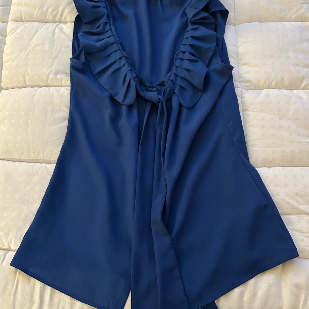 Elegant Blue Sleeveless Blouse with Ruffle Detail